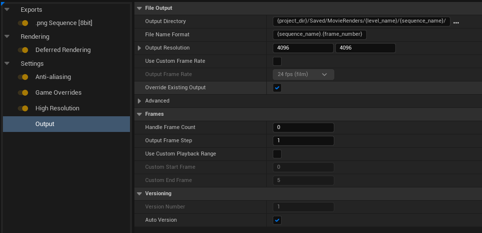 MRQ Output Settings