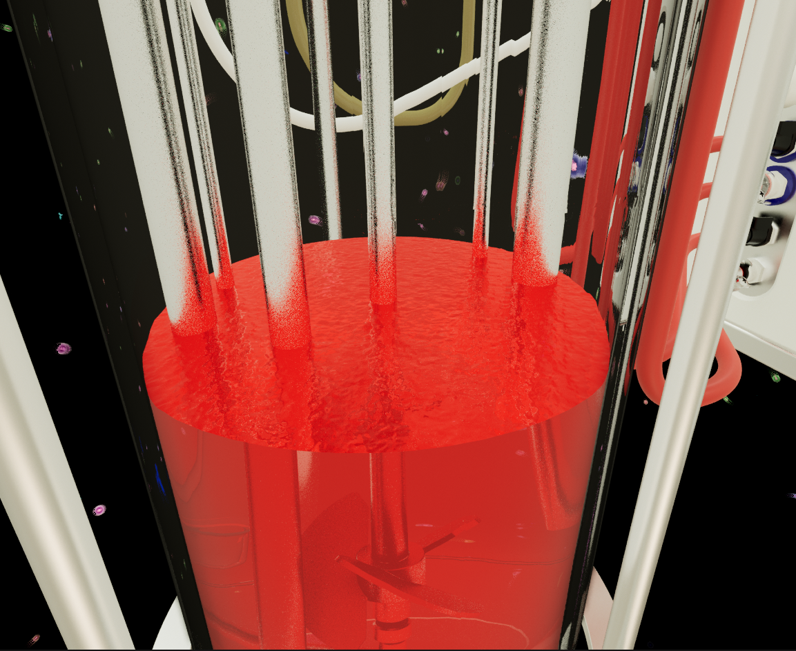 Animated material in bioreactor fluid surface